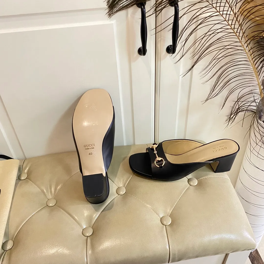 👟👟Ex-factory price 440👟👟, Gucci classic slippers, cowhide surface, sheepskin lining, 5cm heel, size 35-42 (custom-made sizes 43 and 44 are non-refundable)